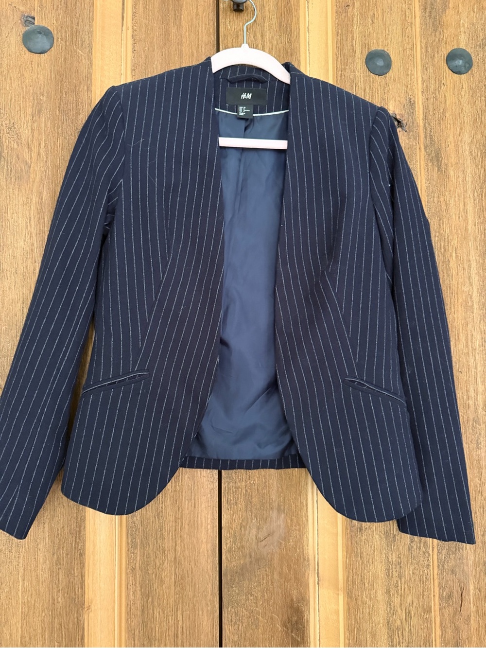 H&M Navy Pinstripe Open-Front Blazer